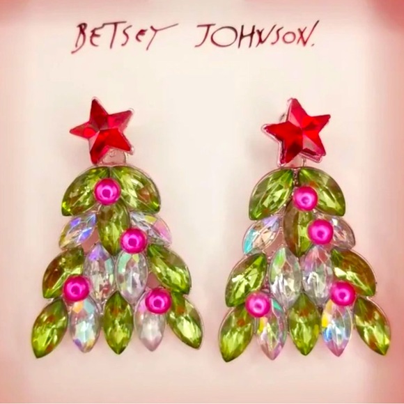 New BETSEY JOHNSON Christmas Tree Post Earrings - Picture 5 of 17